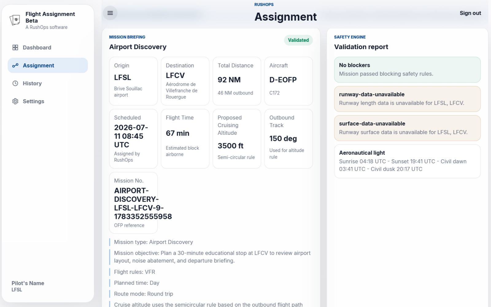 Flight Assignment assignment detail